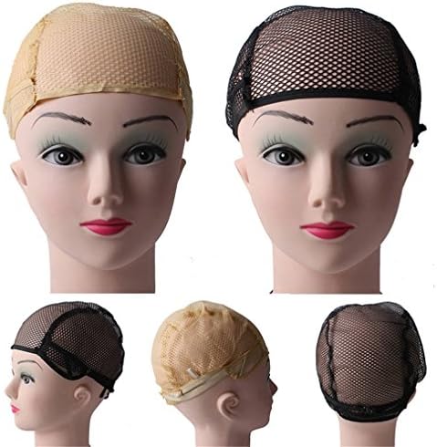10Pcs Breathable Wig Cap Hairnet Adjustable Nylon Weaving Mesh Wig Caps With Lace Straps For Making Wig 2 Colors Beige