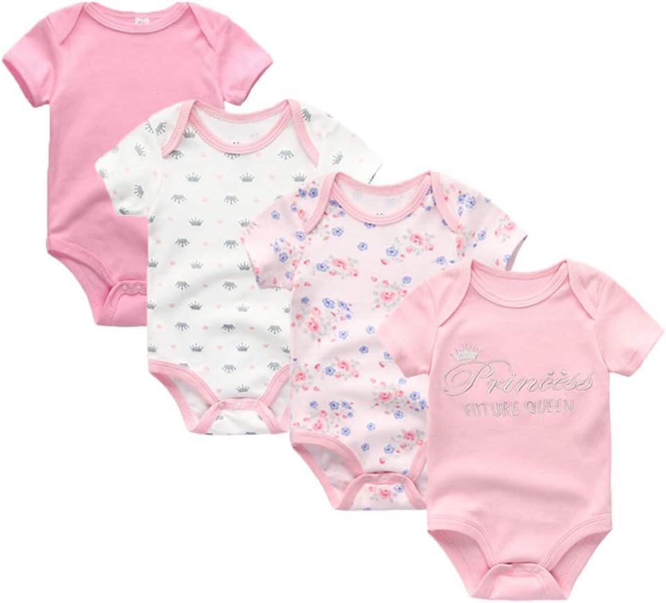 Krastal Baby Boys Girls Cotton Clothes 4 Pieces Romper 100% Cotton Short Sleeve Baby Bodysuit