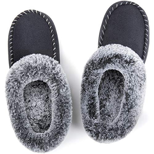 ULTRAIDEAS Women's Memory Foam House Slippers with Hard Bottom, Fur Lined House Shoes with Non-Slip Rubber Sole for Indoor & Outdoor(Black,7-8) - Thumbnail 7