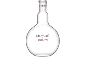 StonyLab Borosilicate Glass Heavy Wall Single Neck Flat Bottom Boiling Flask, with 24/40 Standard Taper Outer Joint, 1000ml