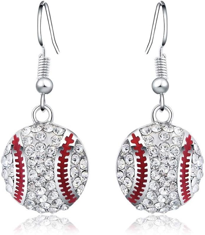 Baseball Softball Crystal Enamel Dangle Earrings Bling