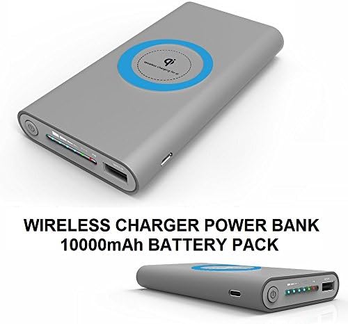 Wireless Charger Power Bank,Qi Power Bank,QiWirelessCharger 10000mAh External Battery Support Qi Charging Pack for iPhone X,iPhone 8,Samsung Galaxy S8/Note 8 Wireless Charging Pad (Gray)