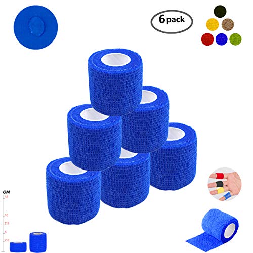 Self Adherent Wrap Tape Medical Cohesive Bandages Flexible Stretch Athletic Strong Elastic First Aid Tape for Sports Sprain Swelling and Soreness on Wrist and Ankle 6 Pack 2Inch X 5Yards(Blue)