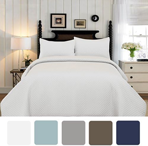 SOHO LifeStyle Ultra Soft Microfiber Diamond Stitch Reversible 2 Pieces Quilt Set, Twin, Bright White