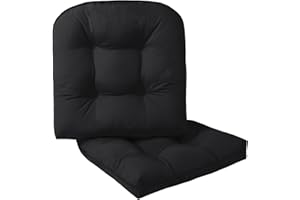 LOVTEX Indoor/Outdoor Tufted Seat Cushions for Patio Furniture Set of 2, 19x19 in Black Outdoor Chair Cushions - Overstuffed Patio Furniture Cushions for Wicker Chair with Round Corner