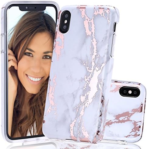iPhone X Case, Shiny Rose Gold Marble Grain White Case for IphoneX, Fikee Bumper Matte TPU Soft Cover Phone Case for iPhone X iPhone 10