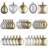 Anezus 60Pcs Pendant Trays, Bezel Pendant Trays Blanks with Glass Cabochons for Pendants Making and Jewelry Making, 5 Styles