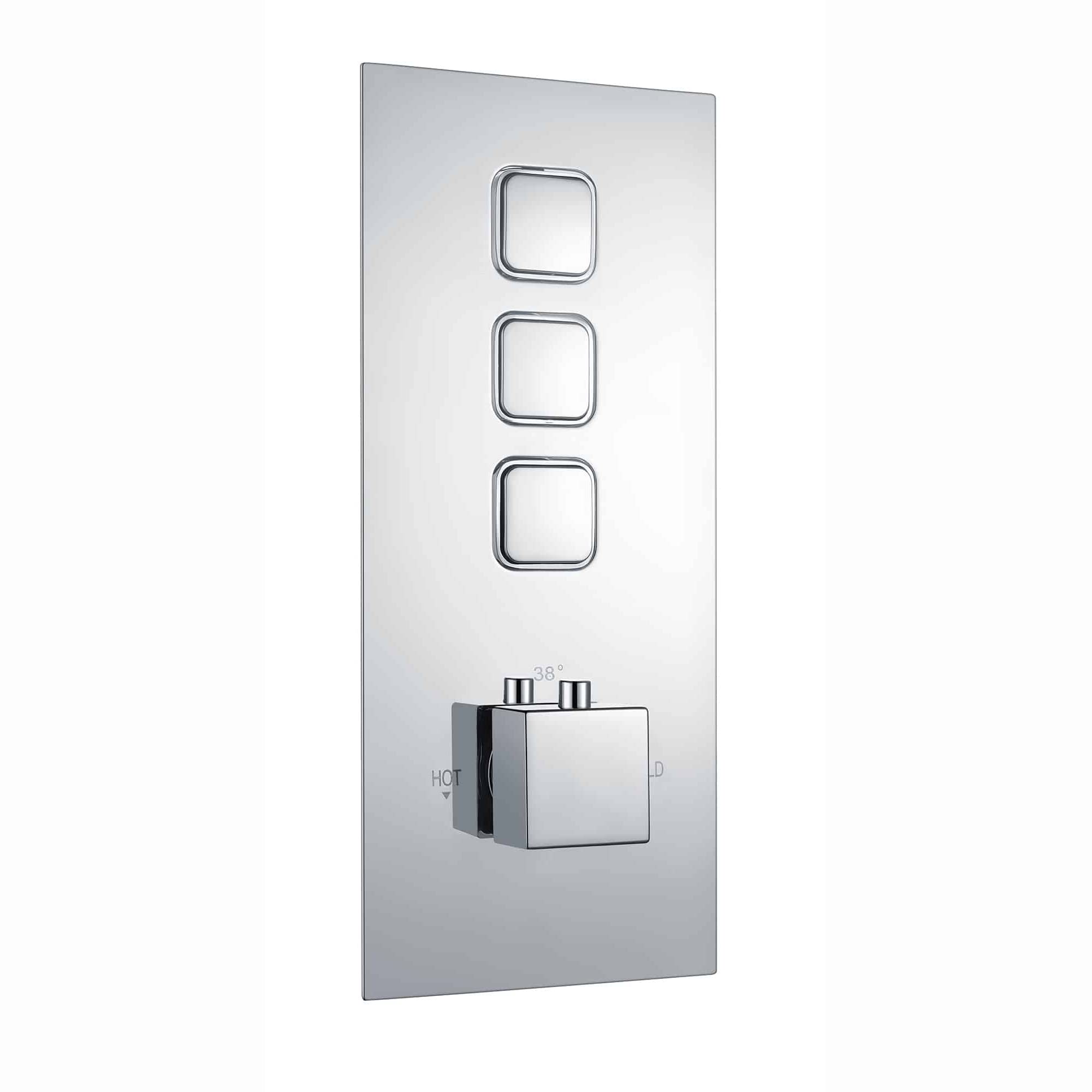 ENKI, Spello, TSV017, Thermostatic Concealed Shower Valve with Push Buttons, Triple Square Taps with Three Outlets, Modern Shower Valve, Chrome