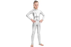 PROMOTED TO BIG SISTER Girls Shiny Metallic Mock Neck Unitard Long Sleeve One Piece Bodysuit Costume Dance