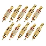 BCP Pack of 10pcs RCA Male Plug w/ Spring Adapter, Gold Plated