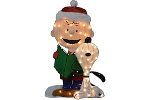 ProductWorks 32" Pre-Lit Peanuts Charlie Brown and Singing Snoopy Christmas Yard Art, 70 Lights
