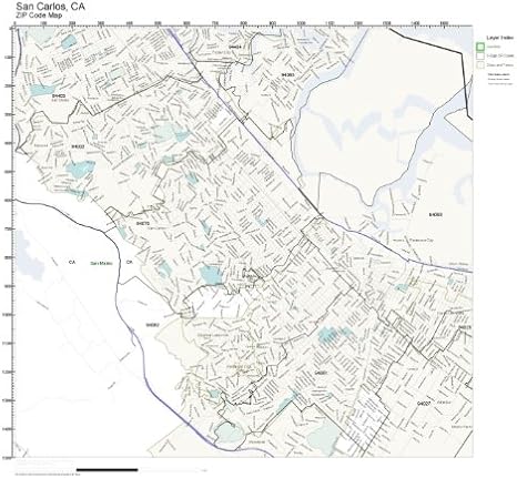 Amazon Com Zip Code Wall Map Of San Carlos Ca Zip Code Map Not Laminated Home Kitchen San Carlos Zip Code Map