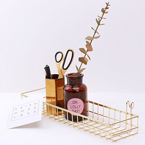 Simmer Stone Gold Hanging Basket for Wire Wall Grid Panel, Multi-functional Wall Storage Display Decoration Basket, Size 15.7" x 3.9" x 2"