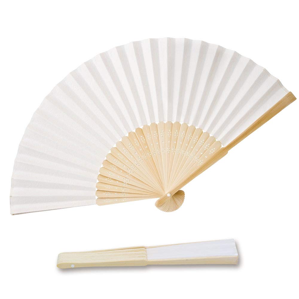 50 x White Paper and Bamboo Wedding Fans (White, 50 Fans) — image 1