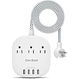 Desktop Power Strip with 3 Outlet 4 USB Ports 4.5A, Flat Plug and 5 ft Long Braided Extension Cords for Cruise Ship Travel Ho