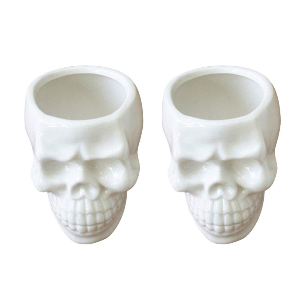 Garneck 2pcs Small Succulent Pots Ceramic Skull Shaped Creative Flowerpot Cute Succulent Planter Flower Pot Decor for Home Office Desk (White)