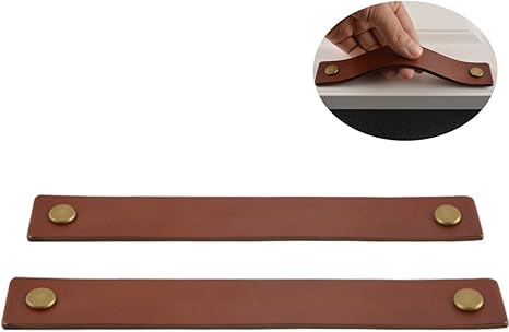 Wingoffly 2pcs Genuine Leather Drawer Pulls Wardrobe Cabinet Knobs