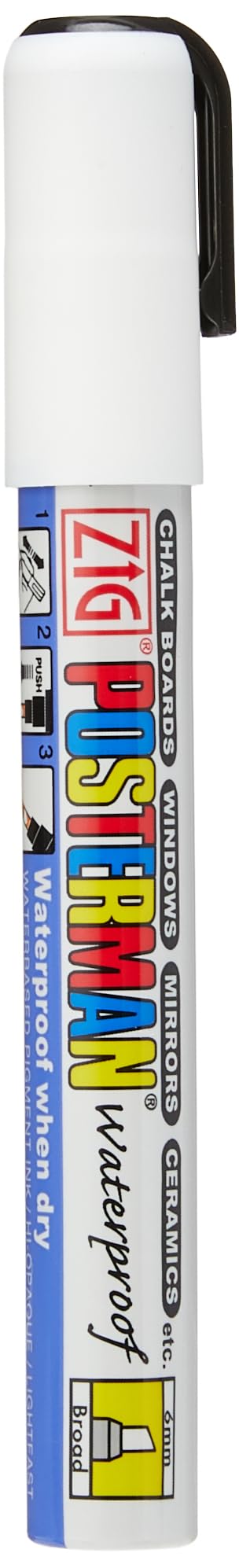 Securit White Liquid Chalk Pen Marker, 2 x 6 mm Nib, Narrow Chisel Tip, All Weather Waterproof Marker, Use on Pavement Table and Wall Boards, Y985