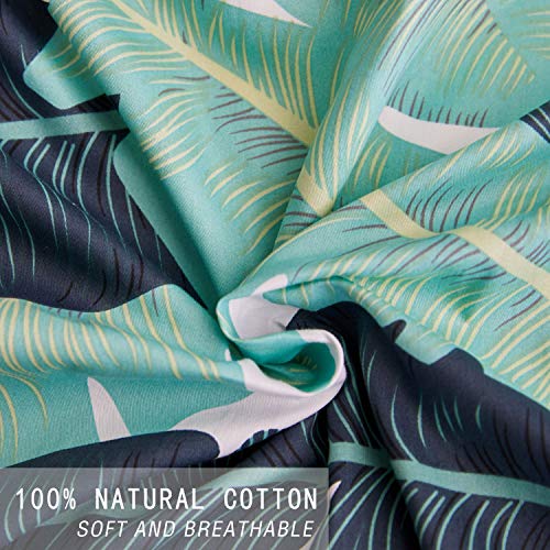 ECOCOTT 3 Pieces Duvet Cover Set Queen 100% Natural Cotton 1 Duvet Cover 2 Pillowcases, Tropical Banana Lush Leaves Printed Pattern Soft Cozy Luxury Breathable and Durable Bedding Set