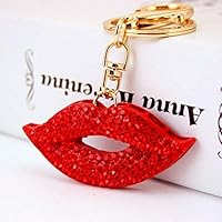 NATFUR 1pc Rhinestone Diamante Charm Pendant Keyring Key Fob Keychain for Women Cute Holder for Girls Pretty Novelty Lovely Beauteous | Model - Red Lip