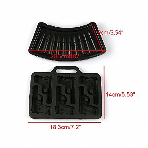 2-Pack Handgun and Bullet Ice Cube Trays Set - MoldFun Cool TPR Pistol and AK47 Bullet Maker Molds for Whiskey Cocktails Ice Cubes, Chocolates, Jello Shots
