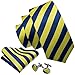 Barry.Wang Plaid Ties Check Mens Necktie Set with Handkerchief Cufflinks Classic Stripe (Yellow Blue)