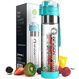 Infusion Pro Water Infuser - 24 oz Fruit Infuser Water Bottle | Infused Water Bottle bpa Free with Bottom Infusing Design | Flip Top Locking Spout with Neoprene Insulated Sleeve & Strainer