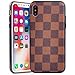 Keklle iPhone Luxury Designer Case, High Fashion Slim Durable Faux Leather Textured Brown Checkered Case for iPhone (iPhone 7+/8+)