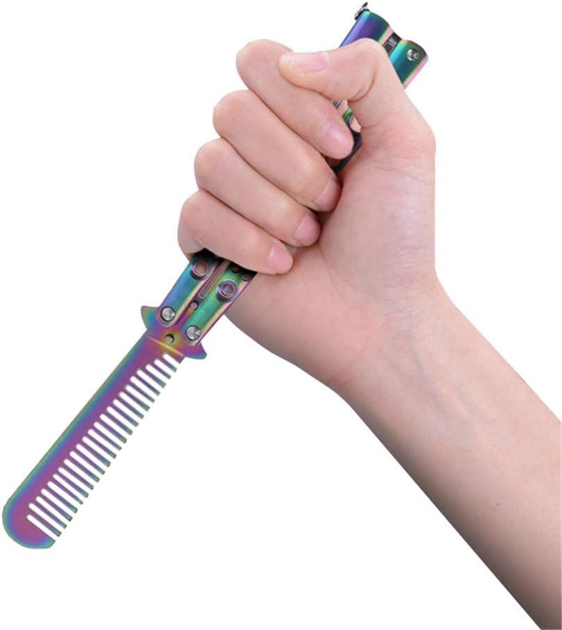Lancoon Butterfly Knife and Comb Knife Trainer Rainbow Metal Practice