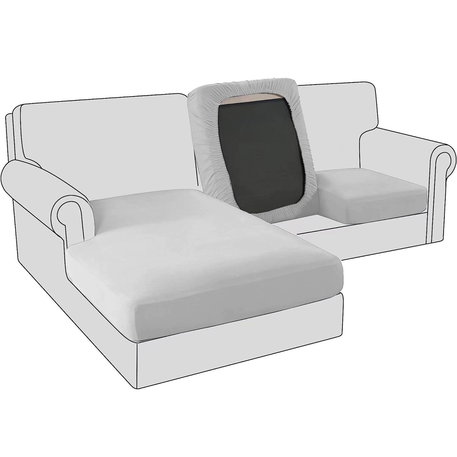 BXFUL Sofa Seat Cushion Covers, Stretch Velvet Sofa Cushion Slipcovers, Couch Cushion Covers Replacement for Individual Cushion with Elastic Fabric (1-Seater,Light Gray)