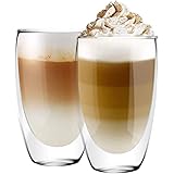 [6-Pack,15 Oz] DESIGN•MASTER-Premium Double Wall Insulated Glass, Coffee or Tea Glass Mugs, Thermo Insulated Glass, Perfect f
