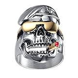 LineAve Men's Stainless Steel Skull Pilot Soldier Ring