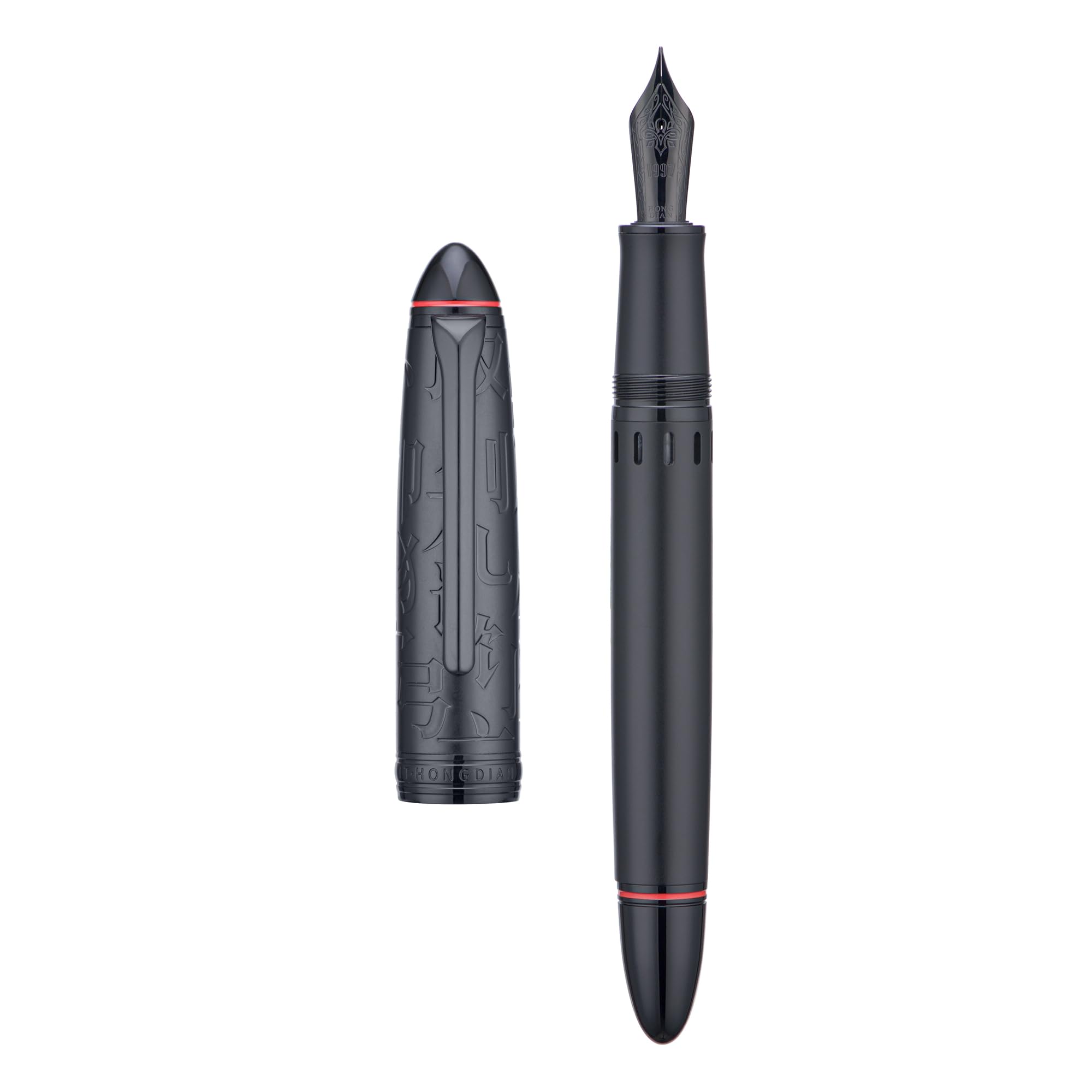 Asvine Hongdian N6 Black Metal Resin Piston Fountain Pen, Extra Fine Nib Classic Pen, Includes Metal Box Writing Pen — image 1