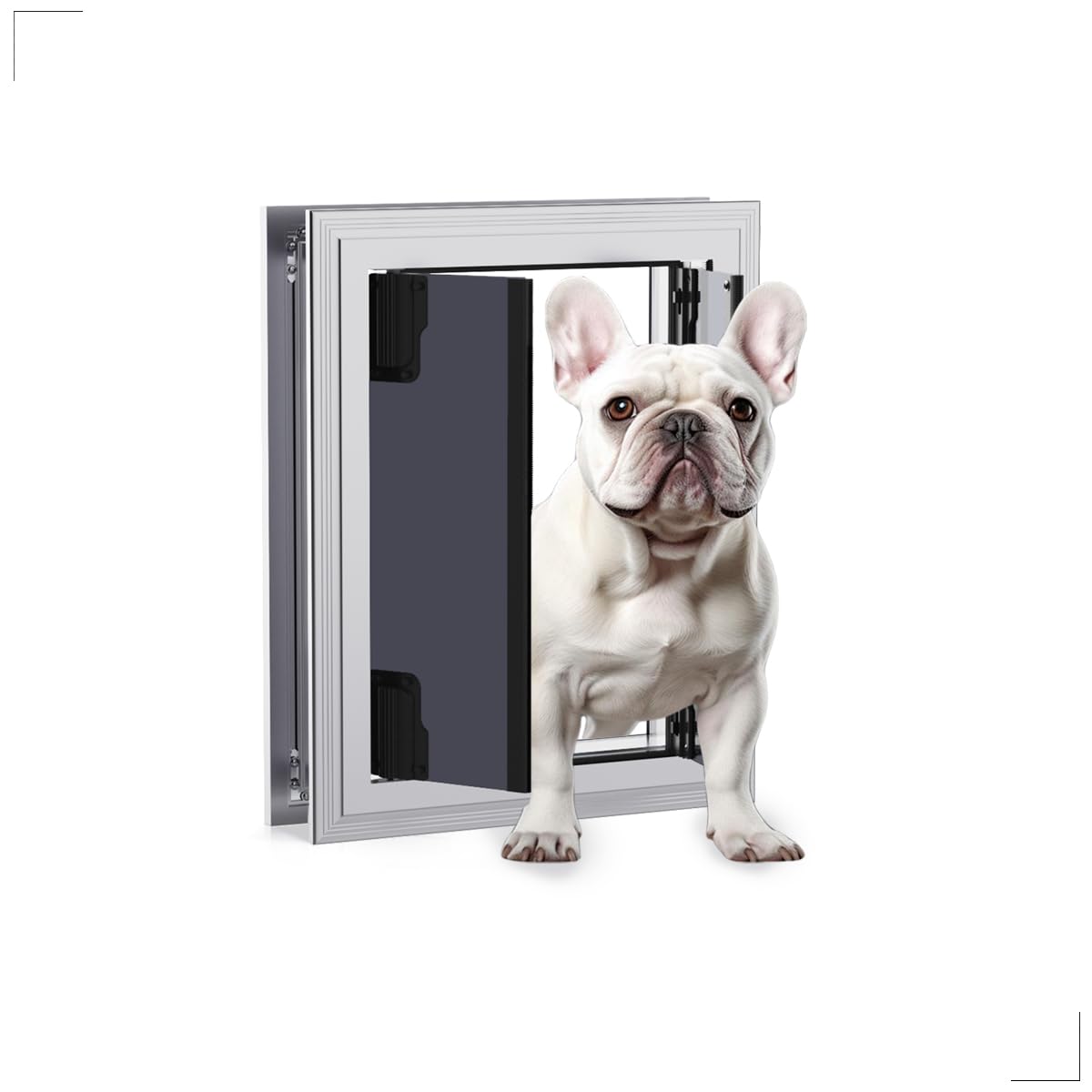 Photo 1 of FurrFinesse French Dog Door, Energy Efficient Doggie/Doggy Door with Aluminum Frame, Telescoping Tunnel, Magnetic Flaps and Sliding Lock Panel (Medium)