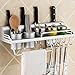 Wall Mounted Pot Pan Rack Multifunctional 6-in-1 Kitchen Bookshelf Storage Rack with Bottle Rack Silverware Caddy Cutlery Blocks Hanger Hooks Pot Organizers Space Aluminum (20inch 2Cups 8Hooks)