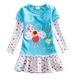VIKITA Girls Cotton Flower Long Sleeve Casual Dress F5061BLUE 4-5 Years