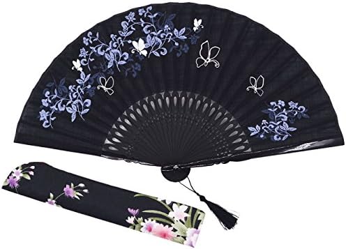 Meifan Womens Fashion elegant Chinese/Japanese Silk Handheld Folding FanHand Held FMZ (Black)