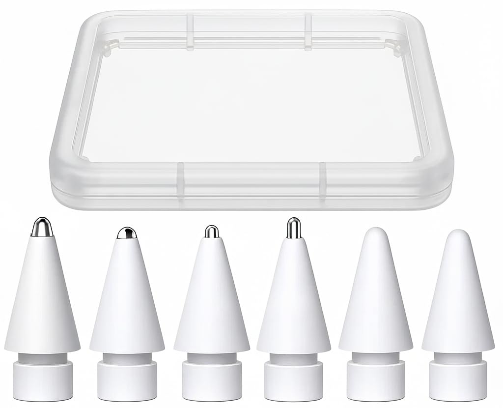 NXVX [6-Pack] Apple Pencil Tips Replacement, Metal & POM Mixed Nibs for Apple Pencil Pro/USB-C/2nd & 1st Gen, Precision Control for Drawing & Note-taking, with Slim Storage Case (4 Metal + 2 Original)