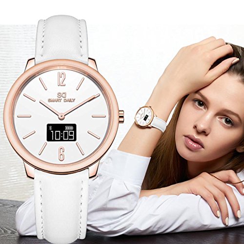 SD1242L(white) Elegant Ladies Rose Gold Smart Watch, 38mm, Bluetooth,Touchscreen,Time/Step/Distance/Calories Count,Stainless Steel Case,3atm Waterproof,Japan Quartz,OLED display, App for IOS & Android