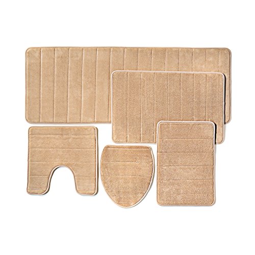 Over the Floor │ Bath Mats 5Piece Set Thick Memory Foam │ Bathroom