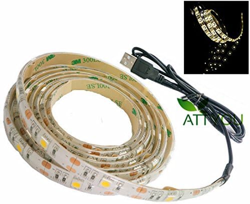 ATTYOU(TM) Wam White Led Strip Waterproof 200cm (6.6Feet) 60leds 5050 Strip Light with 5v USB Cable for TV/PC/Laptop Background Lighting USB-powered