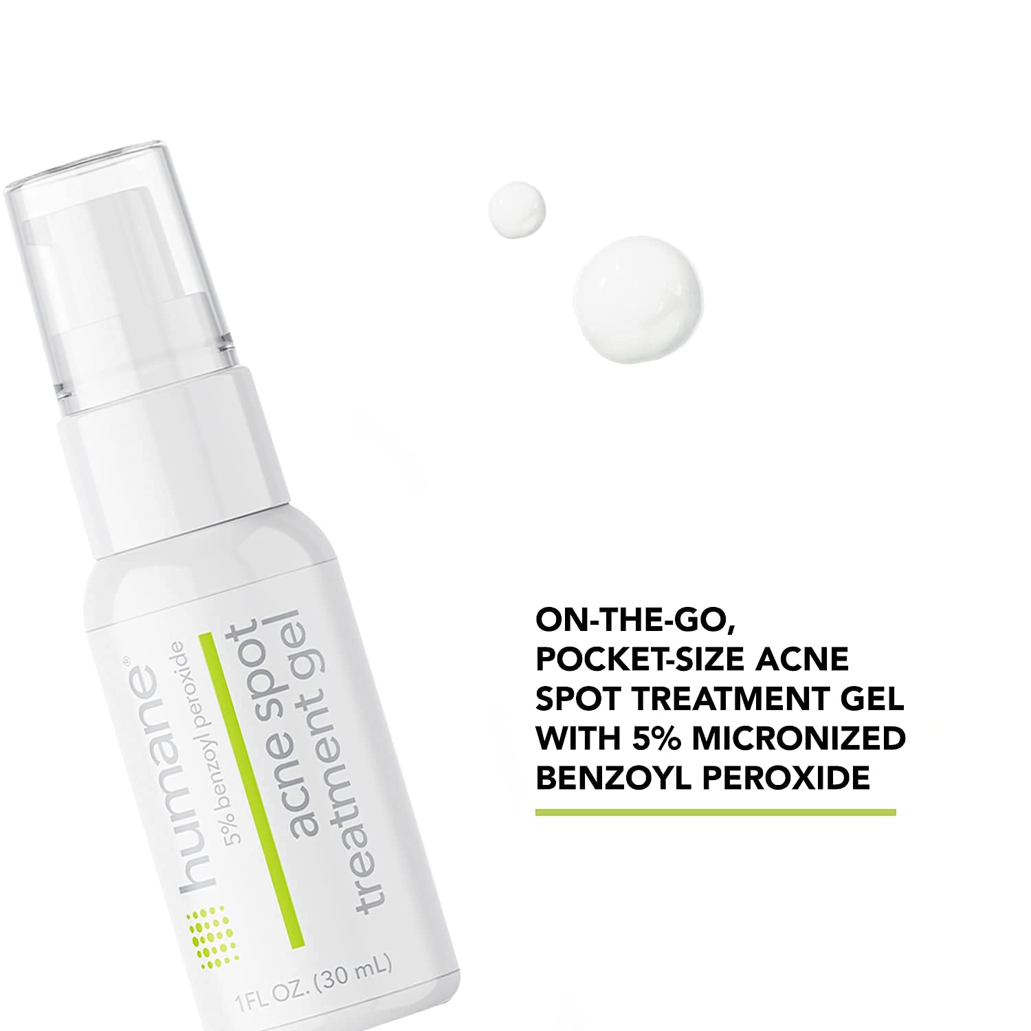 Humane Acne Spot Treatment Gel - 5% Benzoyl Peroxide Helps Unclog Pores and Provides Blemish Relief - Soothing Aloe Vera Gel and Licorice Root Extract - Vegan and Cruelty-Free - 1 Fl OZ