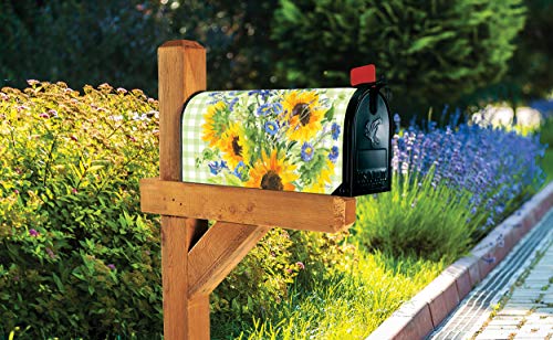 MailWraps Studio M Sunflowers on Gingham Decorative, The Original Magnetic Mailbox Cover, Made in USA, Superior Weather Durability, Standard Size fits 6.5W x 19L Inch Mailbox