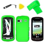 Hard Case Phone Cover + Extreme Band + Stylus Pen + LCD Screen Protector + Yellow Pry Tool for LG Xpression 2 C410 (Neon Green)