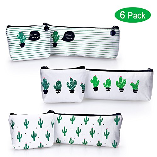 YOUSHARES 6 Packs Cactus Pencil Case Bundle – Cute Canvas Pencil Bag for Pencils & Pens or Small Makeup (6PCS(Green))