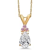 Gem Stone King 14K Yellow Gold DEF Lab Grown Diamond and Pink Lab Grown Diamond Pendant Necklace for Women | 0.79 Cttw | Gemstone April Birthstone | Pear Shape 8X5MM | With 18 Inch Chain