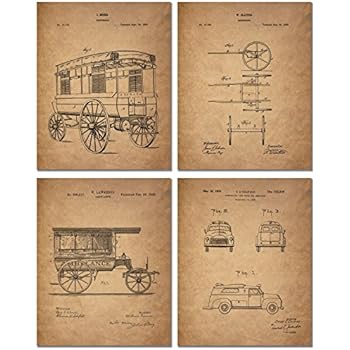 Ambulance Patent Art Prints - Set of 4 (8 inches by 10 inches) Photos - Great Gift for EMT Paramedic Nurse