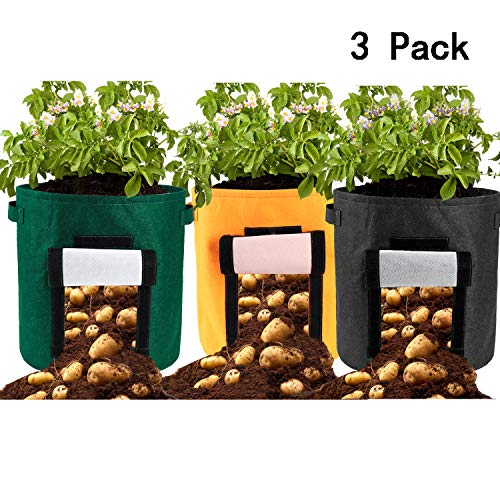 Takefuns 3 PCS 15 Gallon Potato Planter Bag,Grow Bags,Nonwoven Cloth Fabric Pots Planting Bags with Handle,Window Vegetable Bags for Carrot,Onion