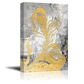 Canvas Wall Art - Abstract Painting with Golden Texture on Grunge Background - Giclee Print Gallery Wrap Modern Home Art Ready to Hang - 12x18 inches