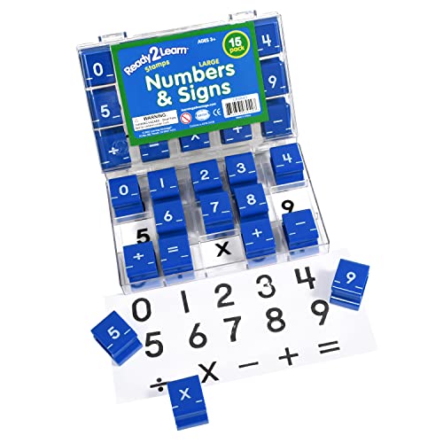 READY 2 LEARN Number and Sign Stamps - Large - Set of 15 - Rubber Math Stamps for Kids - Numbers 0-9
